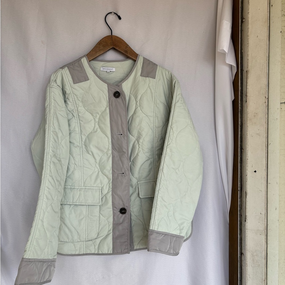 Crescent Mint and Gray Quilted Puffer Jacket